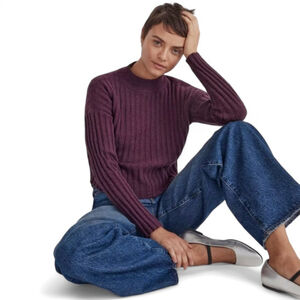 Madewell Mockneck Crop Boxy Sweater in Hthr Plum Women's Sz M Wool Blend Crew